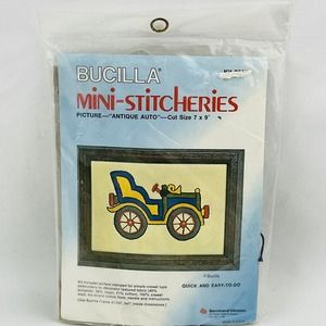 Vintage Bucilla‎ 2005 Antique Auto Mini Stitcheries Crewel Embroidery Kit 5x7